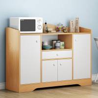 人造板式餐厅家具 厨房橱柜餐边柜客厅储物柜多功能茶水柜简约现代放碗柜子仿实木收纳柜 微波炉 碗柜