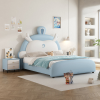 欧梵森创意童趣敖丙儿童床男孩女孩卡通软包床现代简约卧室真皮床储物实木单双人床