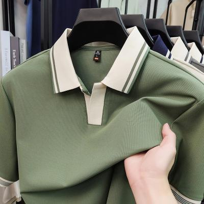 锦氨无痕剪刀领polo衫男2026夏季新款简约休闲冰丝凉感短袖男T恤