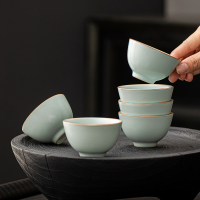 苏氏陶瓷(SUSHI CERAMICS)汝窑开片六杯开片可养金线个人杯主人杯品茗杯6个