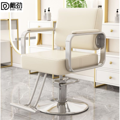 戴劲理发店专用椅子发廊高端美发烫染区升降座椅美发椅子电镀银圆盘-米白色