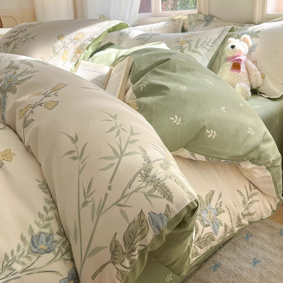 四季田园风纯棉床上四件套加厚全棉床单被套罩宿舍三件套床笠床品_608