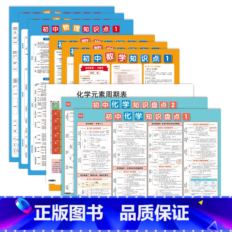 数理化知识点大全套装(9张) 初中通用 [正版]易蓓初中化学知识点挂图 初中化学元素周期表化学方程式海报数学物理化公式挂