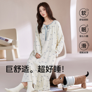 猫人睡裙纯棉女士2025春秋新款卡通印花甜美风长款连衣裙睡衣