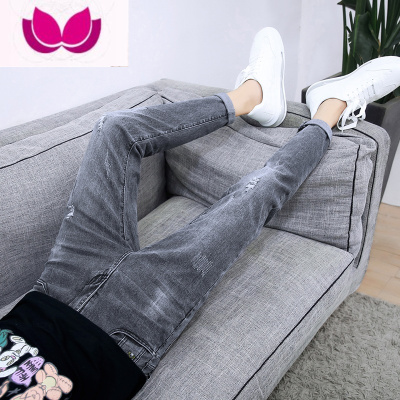 七斓春季九分牛仔裤男士韩版修身小脚裤潮牌款男生休闲男款长裤子