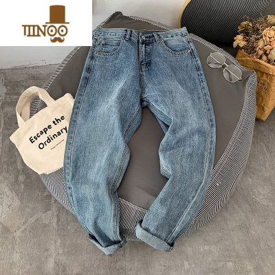 YANXU九分牛仔裤男士复古做旧潮牌修身小脚韩版潮流长裤百搭直筒裤子男