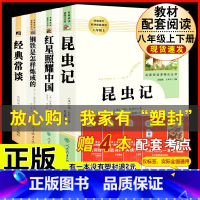 [人教版 必读4册]八上红星+昆虫+八下钢铁+经典常谈 [正版]八年级上册下册必读名著 长征红星照耀中国昆虫记钢铁是怎样