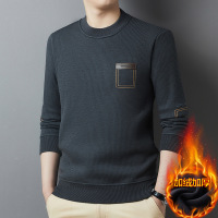 高品质男装冬季新款圆领毛衣男款加绒加厚保暖休闲含羊毛针织衫男
