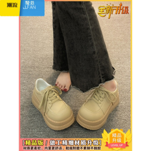 聚范英伦风小皮鞋子新款2024女松糕厚底乐福鞋夏季黑色运动休闲鞋