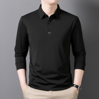 涤氨无缝纯色男士POLO衫秋季新款中年休闲翻领长袖T恤男