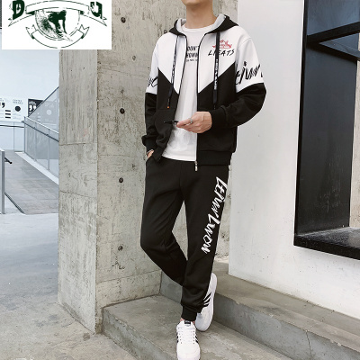 HLCOMAN春秋新款卫衣初中学生男孩帅气连帽外套高中青少年休闲运动套装潮卫衣