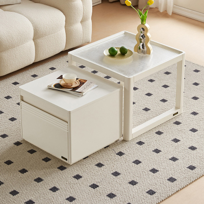 全友家居现代简约钢化玻璃茶几客厅沙发可移动小边几组合