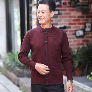 秋冬新款男士针织开衫毛衣 加厚保暖单排扣针织中山装外套爸爸装