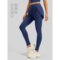 假两件口袋瑜伽裤女弹力高腰提臀跑步健身运动紧身裤