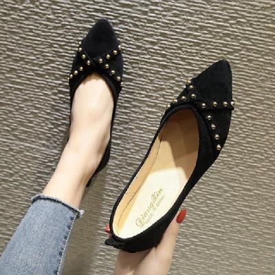 新款韩版学生女鞋百搭休闲瓢鞋尖头浅口平底单鞋女工作鞋布美智鞋服TCVV