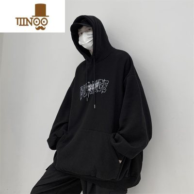 YANXU大码300斤vintage抽绳连帽卫衣男女美式高街复古休闲外套