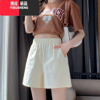 YIBUSHENG卡其色棉麻短裤女季薄款高腰显瘦宽松休闲日系a字阔腿工装热裤