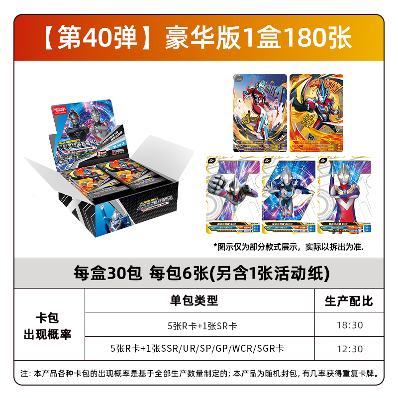 奥特曼卡片豪华版欧布赛罗捷德奥收藏册玩具闪卡金卡怪兽游戏卡牌全套中文新版 豪华版40弹整盒30包