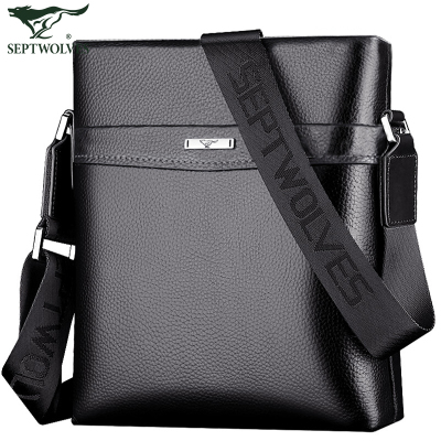 七匹狼(SEPTWOLVES)新款男包商务公文包真皮单肩包斜挎男士包头层牛皮背包