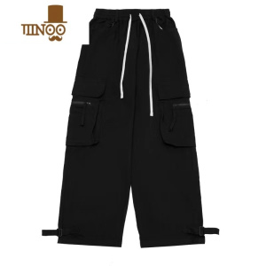 YANXU美式复古红色工装裤男潮牌hiphop街舞裤阔腿裤休闲直筒裤女款