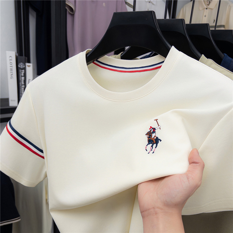 夏季新款男士纯色圆领短袖T恤简约轻商务时尚透气舒适新疆棉