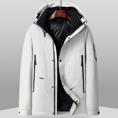 男女同款户外情侣款宽松羽绒服连帽冲锋衣秋冬新款工作服羽绒外套_2