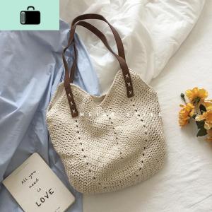 森系文艺复古编织毛线包棉线单肩包百搭大容量水桶包购物袋女包NEW LAKE女斜挎包