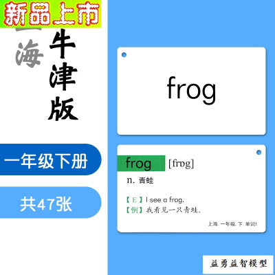上海牛津版英语单词卡片儿童学英文学习卡片一年级二年级上下册一年级下册正面覆膜打孔47张