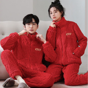 2026新款红色睡衣珊瑚绒情侣冬季结婚本命年家居服套装可外穿秋冬