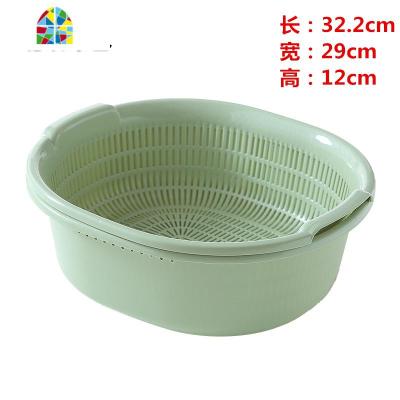 大号双层塑料洗菜盆洗菜篮厨房家用创意淘米洗水果篮菜漏筐 FENGHOU [北欧蓝色]C-300