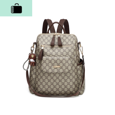 ins超火双肩包女2020新款时尚印花旅行大容量两用单肩包女NEW LAKE 杏色