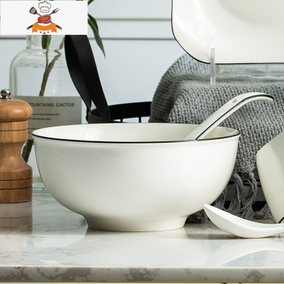 碗家用吃饭碗盘欧式黑线餐具套装碟子汤碗陶瓷米饭碗筷组合 敬平 7英寸黑线汤碗