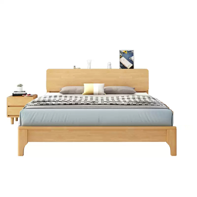 易企采 100*200CM木质床含1个床头柜不含床垫 现代简约原木单人床出租房宿舍公寓木质大床