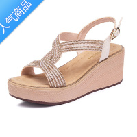 SUNTEK凉鞋女夏2023新款女鞋时尚外穿坡跟厚底高跟罗马鞋女士水晶凉拖鞋