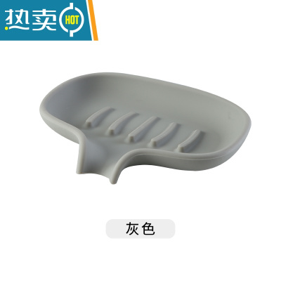 敬平日式肥皂盒沥水导流式硅胶大号免打孔卫生间托盘香皂碟浴室置物架 浅灰色