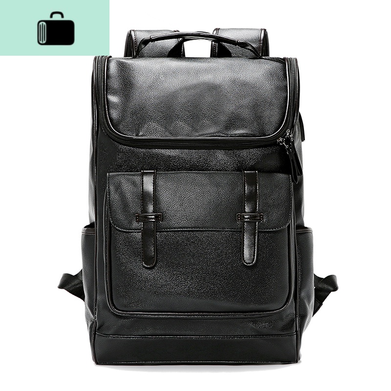 简约时尚韩版双肩包 街头潮男皮质双肩包 户外休闲背包学生书包潮NEW LAKE 黑色