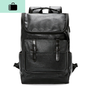 简约时尚韩版双肩包 街头潮男皮质双肩包 户外休闲背包学生书包潮NEW LAKE 黑色 黑色