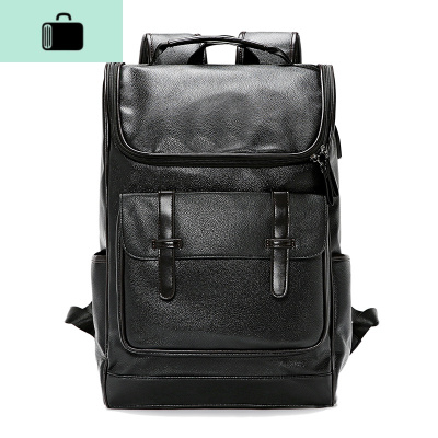 简约时尚韩版双肩包 街头潮男皮质双肩包 户外休闲背包学生书包潮NEW LAKE 黑色