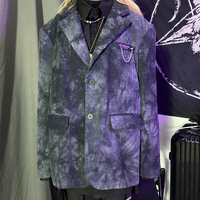 语娄冷不丁扎染灯芯绒炸街西装外套女宽松设计感小众春季新款西服潮2021西装