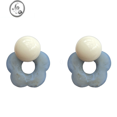 JiMi盐系晕染醋酸姜黄小花朵几何2023春款925银钉耳环耳夹耳饰冷淡风