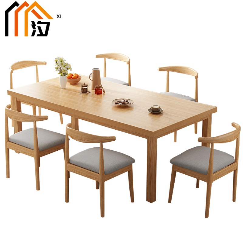 汐实木餐桌一桌六椅套
