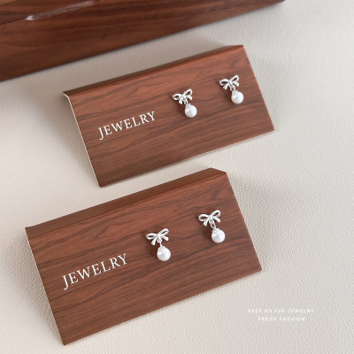 甜美温柔风磨砂蝴蝶结圆珠耳钉女s925纯银轻奢百搭气质耳饰代发送女朋友老婆情人节七夕生日礼物