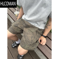 HLCOMAN美式街头复古树叶迷彩暗纹短裤男女夏季宽松设计感小众休闲五分裤