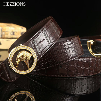 赫泽琼斯HEZZJONS新品尼罗鳄皮带不锈钢鹰头板扣腰带青年商务休闲裤腰带奢侈品男士生日礼物皮带