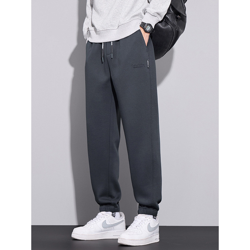 重磅针织加厚加绒卫裤男秋冬季新款宽松运动休闲风简约束脚裤