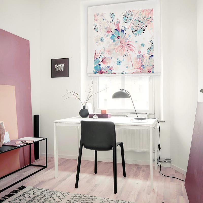 美帮汇窗帘 北欧粉色花卉遮光罗马帘升降帘成品 卧室飘窗定制窗帘