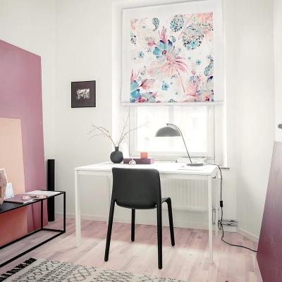 美帮汇窗帘 北欧粉色花卉遮光罗马帘升降帘成品 卧室飘窗定制窗帘