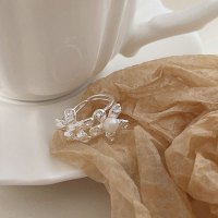 s925甜美贝珠花朵编织戒指时尚个性设计感轻奢纯银开口指环食指戒