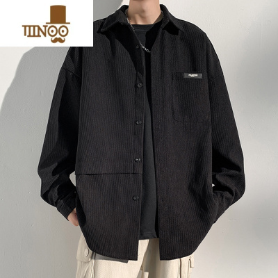 YANXU灯芯绒长袖衬衫男日系复古青少年潮牌学院风情侣学生宽松外套