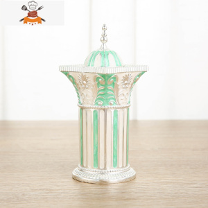 欧式牙签筒创意个性家用客厅北欧ins牙签盒可爱按压式自动桶 敬平 银湖绿罗马柱